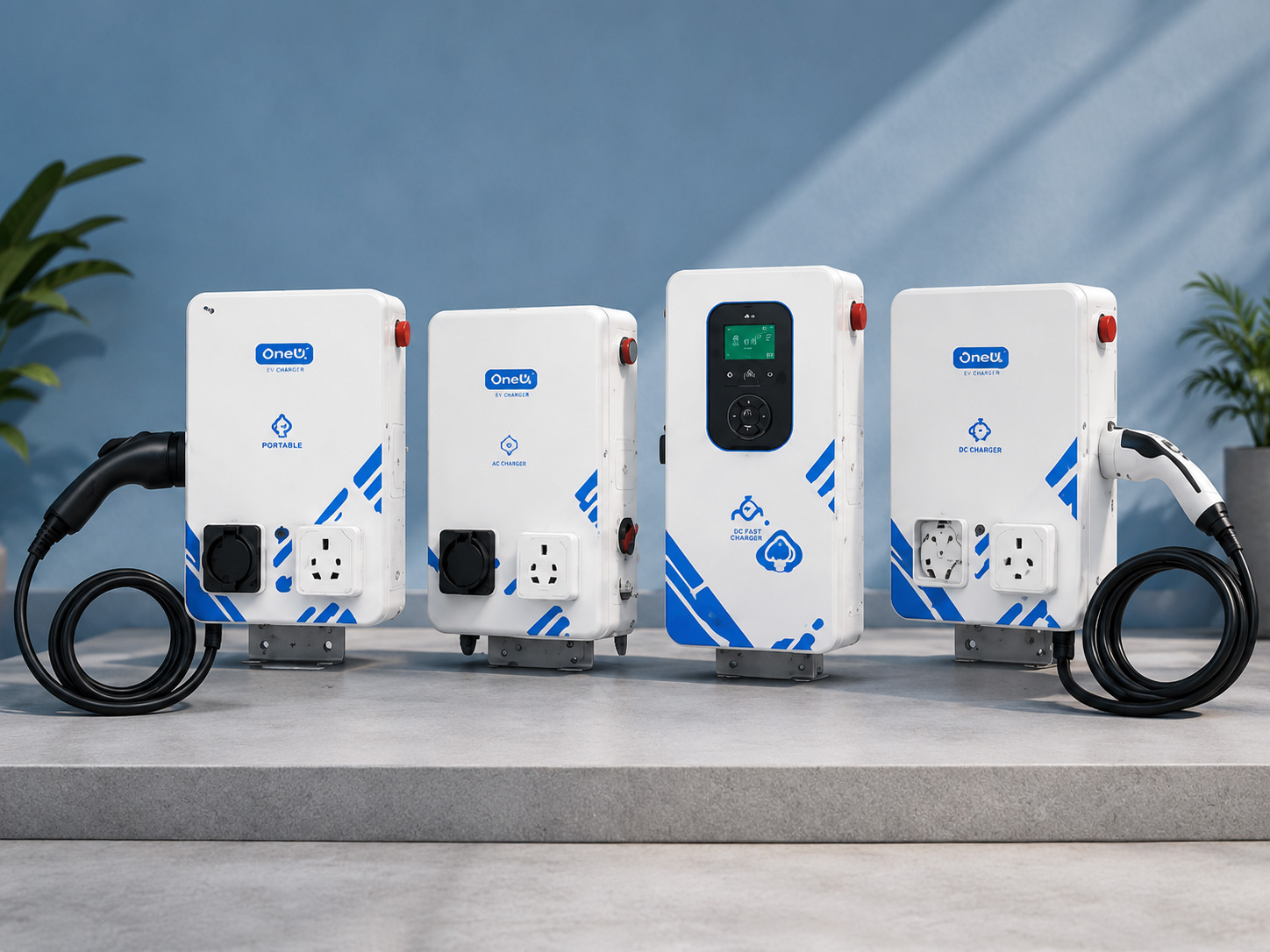 OneU portable, AC and DC EV charger product lineup