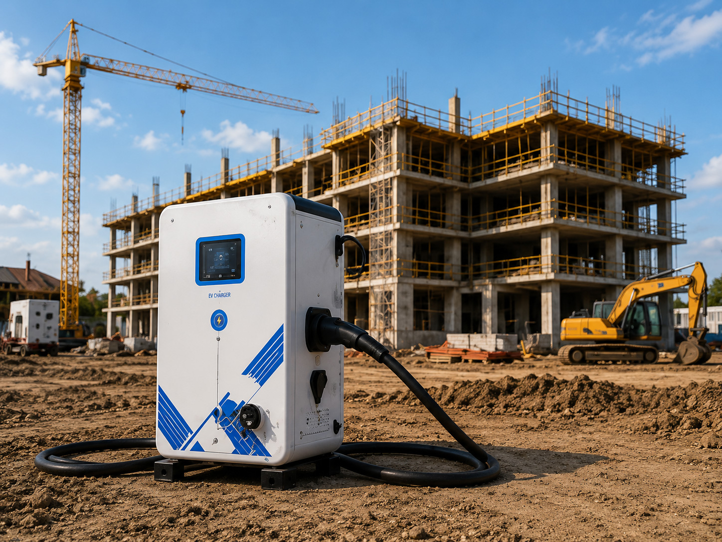 Portable BESS DC charger operating at a building construction site