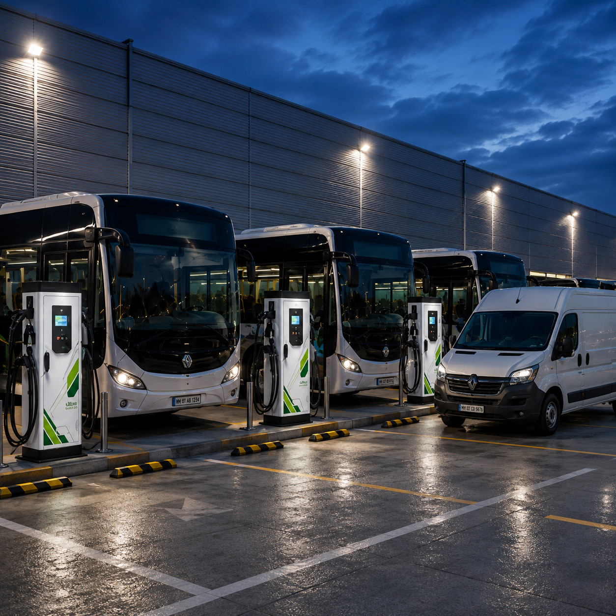 Electric bus and van fleet charging depot