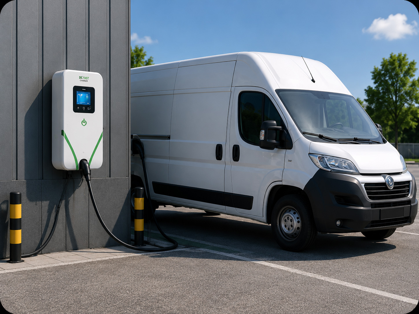 DC fast charger charging a commercial delivery van