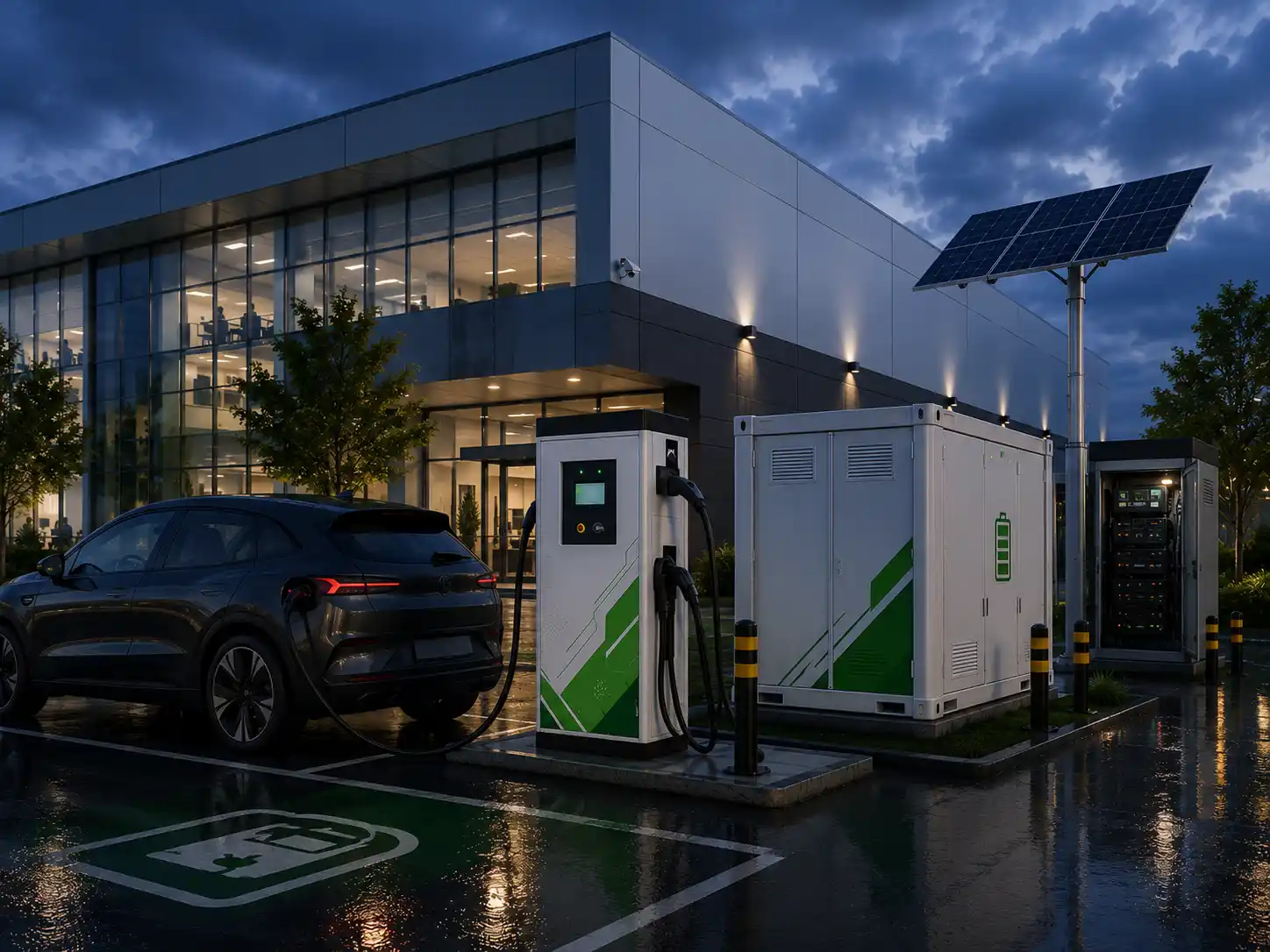BESS charger providing backup power outside an emergency facility