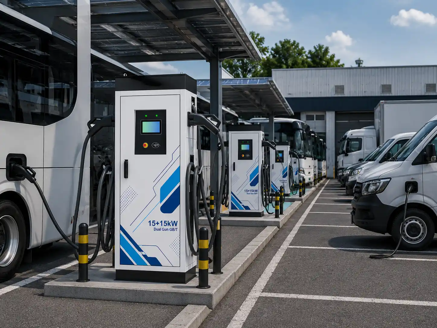DC fast charger charging a commercial delivery van
